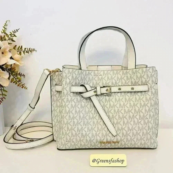 Michael Kors Purse & Wallet Emilia Small Satchel Light Cream MK Signature - Picture 2 of 12